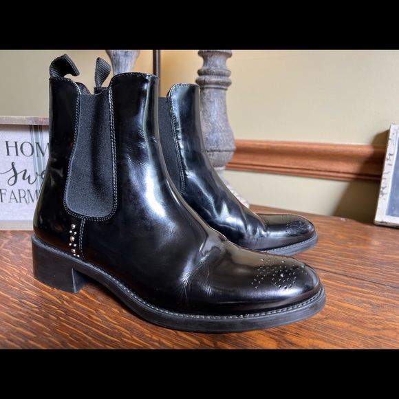 Boemas Vera Gomma Shiny Black Leather Italian Boots - Picture 1 of 7